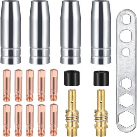(Embout de Guide fil M6 0,8 mm) 19 Pièces Accessoires MIG MB15AK, Buse de Gaz de Contact de Torche de Soudure, D'outils de Soudage Consommables pour Soudeurs Adaptés à la Torche (1/5)