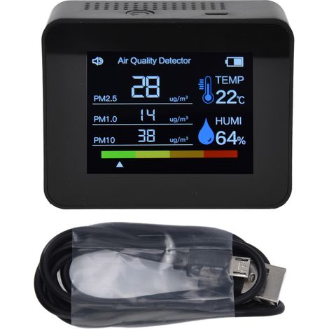 Détecteur de Qualité d'Air 8 en 1 avec Écran Couleur, Mesure CO2, TVOC, HCHO, PM2.5/PM10 - Compact et Précis (1/5)