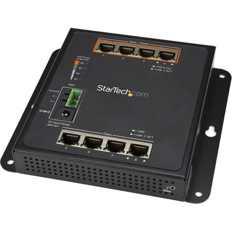 StarTech.com IES81GPOEW Netzwerk-Switch Gigabit Ethernet (10/100/1000) Power over Ethernet (PoE) Schwarz (1/5)
