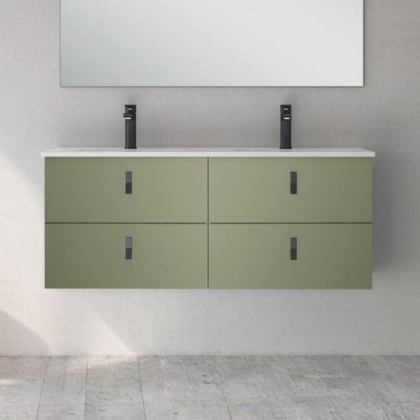 Mobile bagno sospeso doppio lavabo colore verde 4 cassetti 120x45x48H Invicta