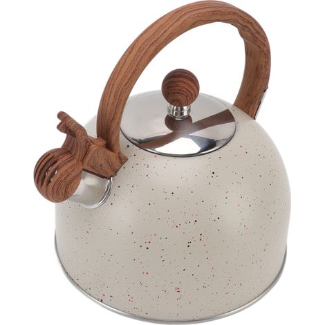 Bouilloire sifflante 2,5 L en acier inoxydable beige, idéale pour la cuisson de l'eau sur la cuisinière. (1/5)