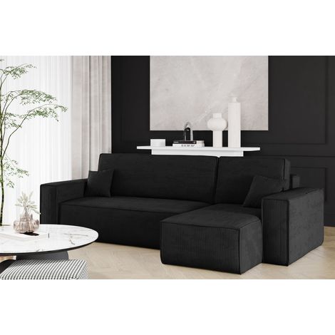 Ecksofa Schlafsofa Sofa MARIS Stoff Poso Schwarz Ottomane Rechts (1/4)