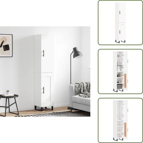 Buffet haut Blanc 34,5x34x180 cm Bois d'ingénierie - Buffet Design Moderne - Meuble Rangement - Armoire Blanche - Mobilier Salon - Commode Élégante (1/5)