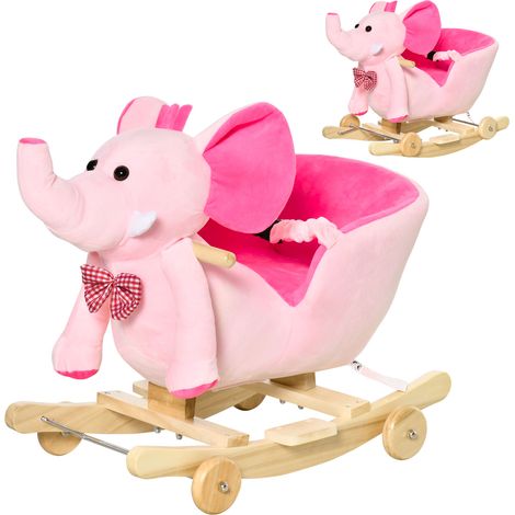 Cheval à bascule en forme d'éléphant avec roues, pour bébés de plus de 18 mois, avec musique, 60 x 35 x 45 cm, rose (1/5)