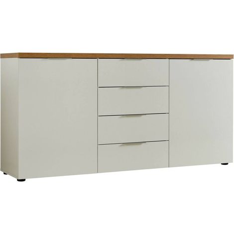 Credenza Satriano, Madia 4 Ripiani, 4 Cassetti Made in Italy, 43x180x89h cm Bianco (1/4)
