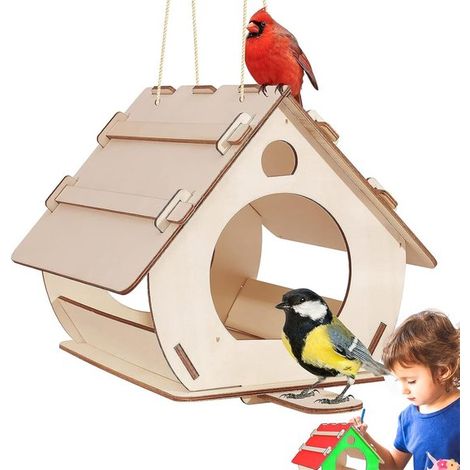 Casetta per uccelli da appendere e dipingere, mangiatoia in legno per piccoli uccelli, nidi artificiali per il giardino, 22 x 14 x 18 cm (1/5)