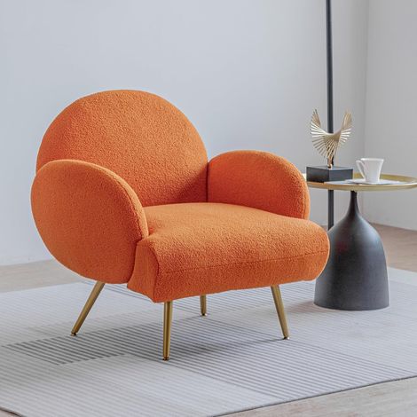 Fauteuil rembourré, fauteuil de salon moderne avec pieds en métal noir, fauteuil de salon/chambre/coin café, fauteuil canapé, orange (1/5)
