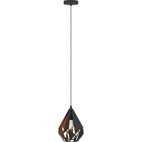 Suspension luminaire Carlton 1, lustre vintage en acier noir et cuivre, lampe suspendue rétro, douille E27, Ø 20,5 cm (1/4)