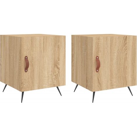 Juego de 2 mesitas de noche con compartimento y puerta 40 x 40 x 50 cm madera de ingeniería color roble y hierro DEC035275 (1/5)