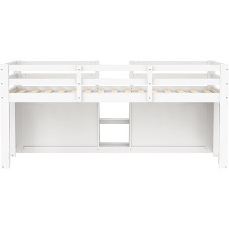 Lit mi-hauteur enfant avec rangements étagères LED et échelle en bois de pin Blanc 90x200 cm (1/5)