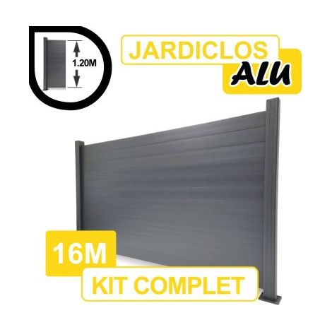 Kit Clôture Aluminium Gris Anthracite 16M - JARDICLOS - Sur Platines - 1,20 mètre