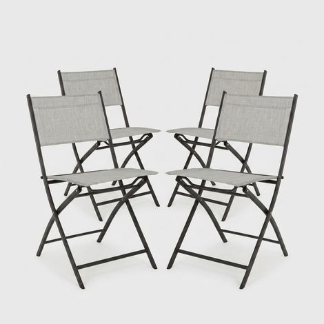4 sillas plegables de exterior para jardín en textilene Martinez YES - Gris (1/5)