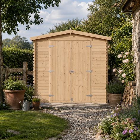 TIMBELA M369C1 Caseta de Jardín de Madera 4.33 m², Cobertizo Exterior para Bicicletas y Herramientas, Caseta de Almacenamiento con Paredes de 19 mm, Puertas Dobles, Sin Suelo (1/5)