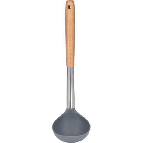 Louche à Soupe en Silicone, Matériau en Silicone Doux Et Sûr, Cuillère à Louche Antiadhésive Résistante Aux Rayures avec Manche en Bois (1/5)