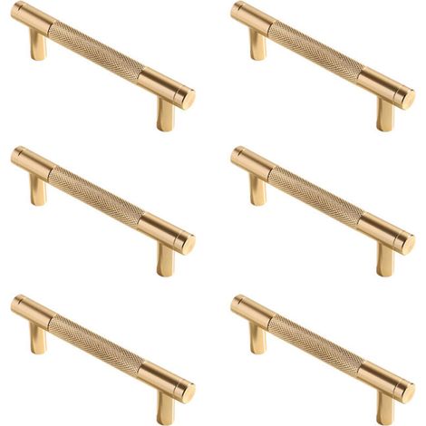 Gerändelte Möbelgriffe, Küchenschrankgriffe, Schubladengriffe, 96 mm Lochabstand, 6 Stück (gold) (1/5)