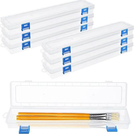 Boîte de rangement pour pinceaux en plastique (lot de 6), porte-pinceaux transparent de 33 cm, contenant pour stylos à dessin avec boucle. (1/4)