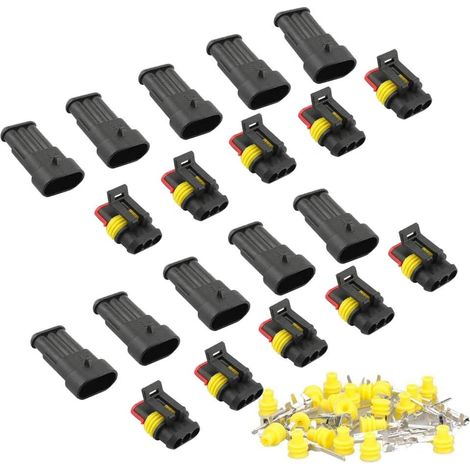 10 Kits 3 Broches Voiture Étanche Connecteur Électrique, Voiture Fiche etanche, étanche à la poussière, isolé et scellé