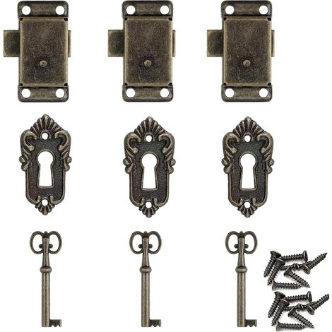 3 Ensemble Serrure de Porte D'armoire Antique,Armoire Serrure Ensemble De Serrure Antique Serrures de Placard avec Clé,Pour Boîte à Bijoux Boîte en Bois Tiroir Armoire Boîte(Bronze) (1/5)