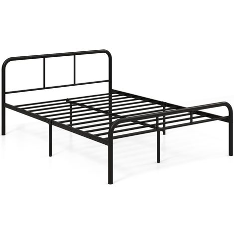 Cadre de Lit Double 198x141CM avec Tête et Pied de Lit, Fondation de Matelas Solide et Silencieux, Montage Facile, Pas Besoin de Sommier, Noir (1/5)