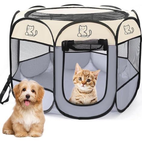 faltbares Laufgitter, 2 Türen, wasserdicht, für Hunde, Katzen und Kaninchen (1/5)