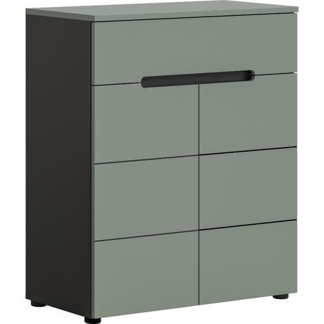 Canu meuble à chaussures 2 portes, 1 tiroir vert poussiéreux, gris foncé. (1/5)