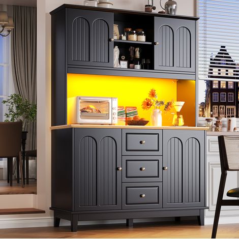 Armario alto LED (120x40x180 cm), con iluminación APP, estantes regulables, MDF, negro (1/5)
