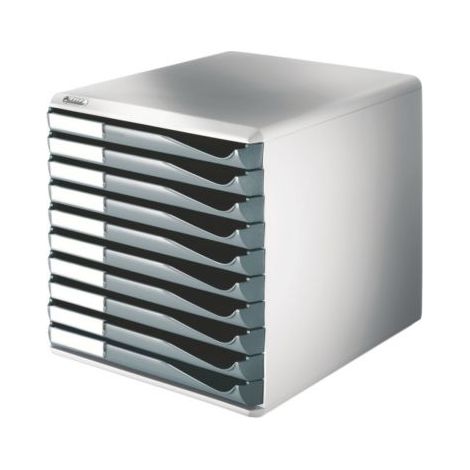 Schubladenbox 10 Schubladen DIN A4 Überbreite Polystyrol Gehäusefarbe: lichtgrau Farbe der Schublade: dunkelgrau (1/5)