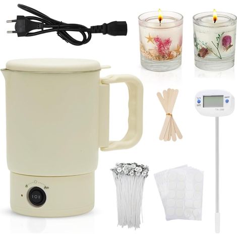 Pot de cire électrique pour fondre la cire, kit de fabrication de bougies avec autocollant pour mèche, support de mèche, accessoires pour adultes, débutants, fabrication de bougies DIY (1/5)