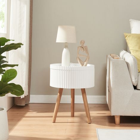 Mesa auxiliar Bongard ranurado redonda con compartimento 48xØ38cm Blanco [en.casa]