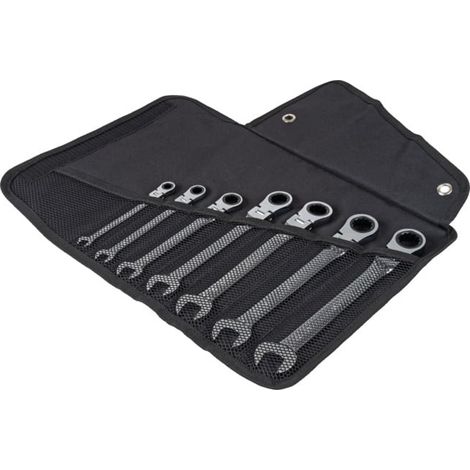 Jeu de clés mixtes à cliquet STIER avec articulation, ouv. 8 à 19 mm, 7 pièces