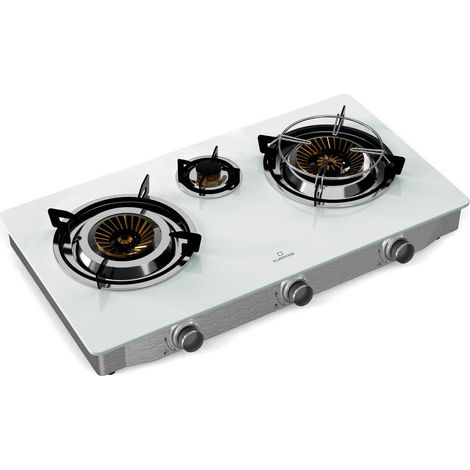Klarstein Cocina de camping Barzona 3 quemadores tapa de cristal acero inoxidable uso móvil (1/5)