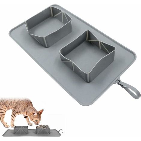 Bol pour Animaux Compagnie Silicone - Pliable Antidérapant Double Gamelle Chien Sac Toison Extérieur Portable Nourriture Voyage Tapis Chat Boisson Eau Maison Rangement Usage et Léger Pratique (1/5)