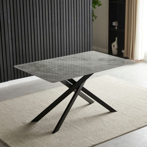 Tavolo rettangolare con piano in ceramica effetto marmo grigio lucido - Pacific (1/4)