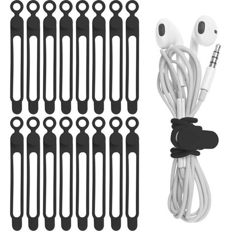 Set di 16 organizer per cavi, fascette in silicone, fascette elastiche, contenitore per cavi dati, gestione dei cavi per raggruppare i cavi delle cuffie (1/5)
