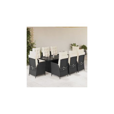Ensemble à manger de jardin 9pcs coussins noir résine tressée (1/5)