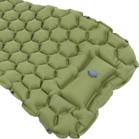 Matelas de camping gonflable avec repose-pieds, pour tente, randonnée et voyage, vert militaire. (1/5)