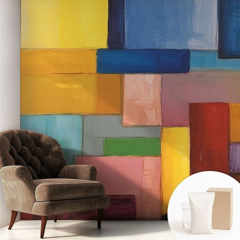 Tapete Vliestapete mit Kleber - trendige Wanddeko - elegant Fototapete für Wohnzimmer - Schlafzimmer Bunte Rechtecke 250x250 cm (1/5)