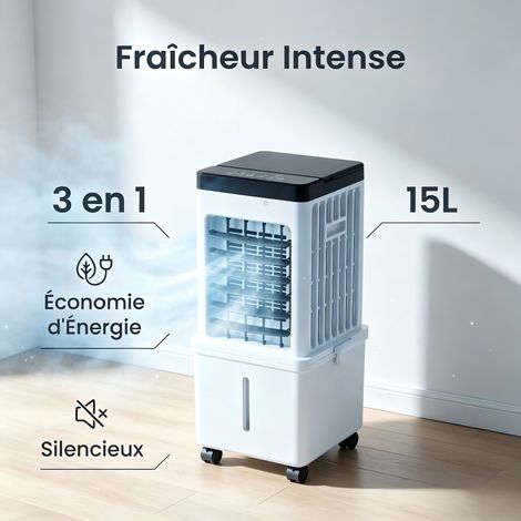 Rafraîchisseur portable grand volume 15L blanc ivoire modèle mécanique, ventilateur humidificateur avec glaces de refroidissement, fonction oscillation