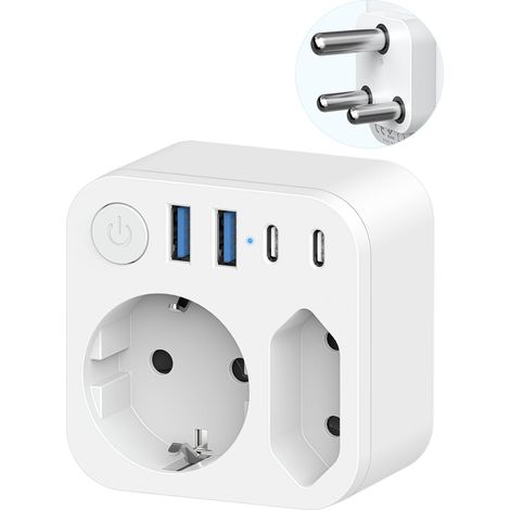 Adaptateur de Voyage à 2 Voies Sortie pour l'Afrique du Sud, Connecteur France vers l'Afrique du Sud avec 4 Prises USB (2 USB-C),Connecteur vers Type M pour Namibie,Lesotho,Mozambique,Blanc (1/5)