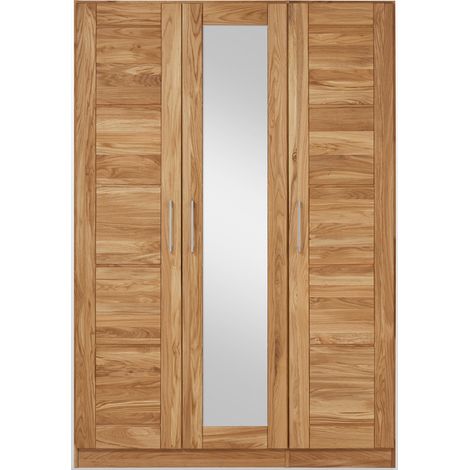 3-türiger Massivholz Kleiderschrank mit Spiegel NORDDEICH-137 in Wildeiche massiv, B/H/T: ca. 143/207/60 cm (1/5)