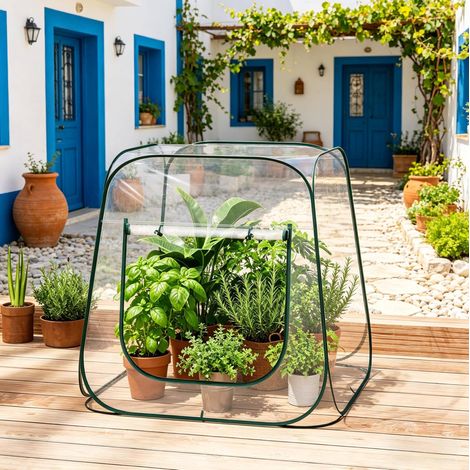 Invernadero mini pop-up 100x100x97 cm transparente en PVC y metal con apertura de cremallera (1/4)