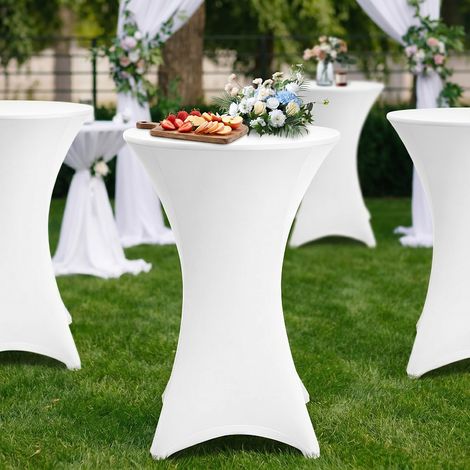 TolleTour Copritavolo rotondo per tavolino alto Ø80×110 cm – Tovaglia estensibile per matrimoni e banchetti Bianco 10x
