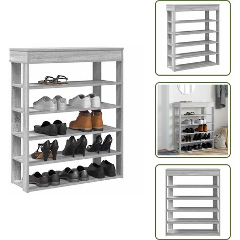 Schuhregal Grau Sonoma 80x30x98 cm Holzwerkstoff - Schuhregal - Schuhregale - Schuhschrank - Schuhe Aufbewahrung (1/5)