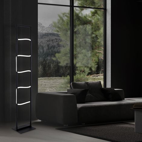 Lampada da terra a LED lampada da terra lampada da soggiorno lampada da ufficio lampada da camera da letto, metallo nero alluminio bianco plastica, 26W 860lm 3000K bianco caldo, H 135,4 cm