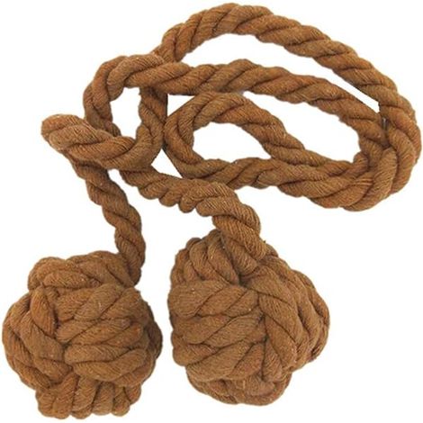 1 alzapaños para cortina con 2 bolas de algodón, hilo de algodón ecológico, estilo natural y sencillo, ideal para sala de estar o dormitorio (marrón claro) (1/5)