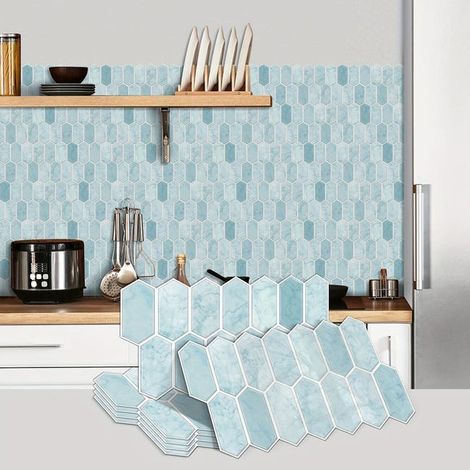Protector antisalpicaduras autoadhesivo para cocina - 6 láminas, impermeable, 30 x 15 cm, azul resistente al aceite (1/5)