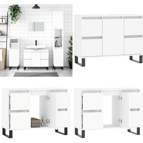 Armoire de salle de bain blanc 80x33x60 cm bois d'ingénierie - Meuble De Salle De Bain - Armoire De Salle De Bain - Rangement Salle De Bain - Commode Salle De Bain - Design Industriel - Home & Living