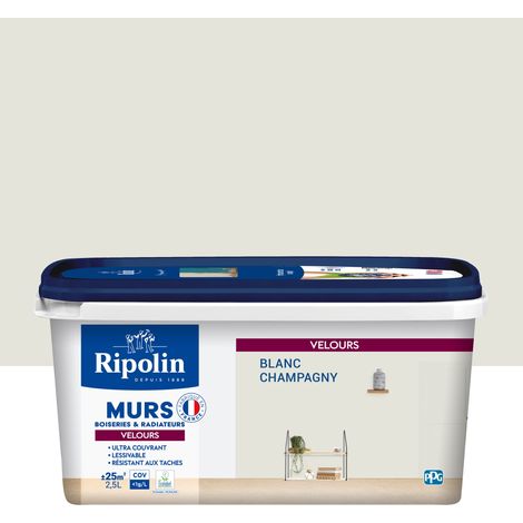 Ripolin – Peinture intérieure velours ultra couvrante 2,5L – Blanc Champagny – Pour murs, boiseries et radiateurs – Fabrication française (1/5)