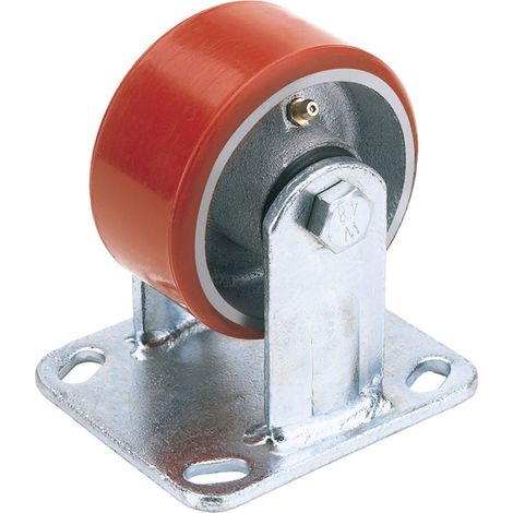 Draper 100mm Dia. Fixed Plate Fixing Heavy Duty Polyurethane Wheel - S.W.L. 250Kg (65525)