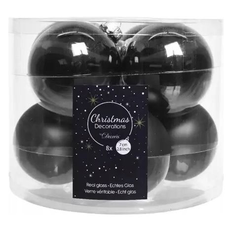 Bolas de Navidad negras, juego de 8, 7 cm